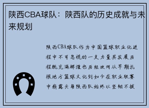 陕西CBA球队：陕西队的历史成就与未来规划